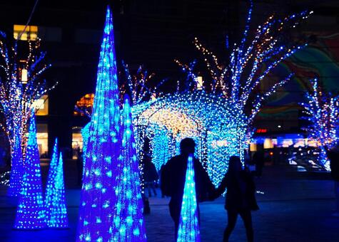 街角のイルミ③ イルミネーション,恋人,クリスマスの写真素材