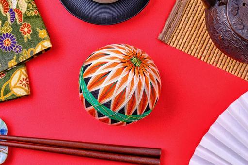 赤背景の上の日本のアイテム 赤背景の上の日本のアイテム 日本,和,物の写真素材