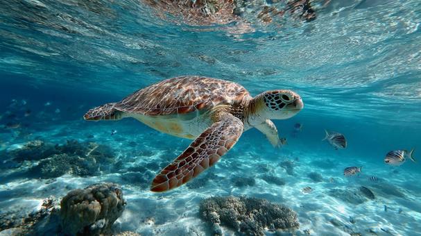 壮大な海の世界を旅するウミガメ 壮大な海の世界を旅するウミガメの写真