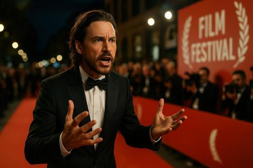 映画祭で怒りを表す人物の写真