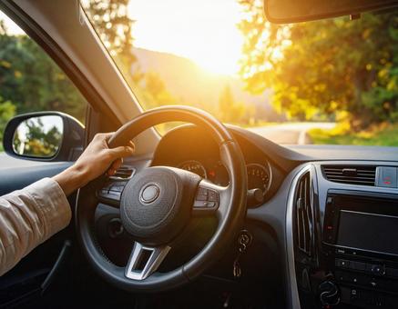自動車の運転席から見える景色 自動車の運転席から見える景色の写真