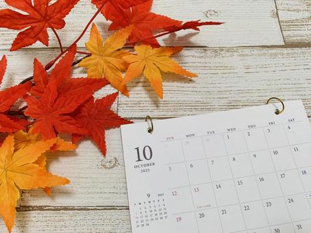 10月カレンダー　紅葉 10月,10月カレンダー,カレンダーの写真素材