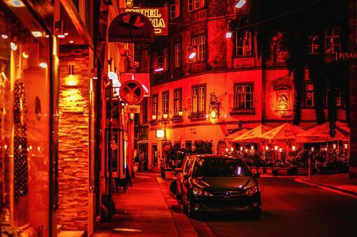 ウィーン夜の路地 夜景,街灯,路地の写真素材