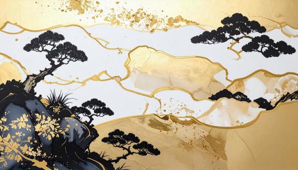 金色の背景　和風　水墨画の写真