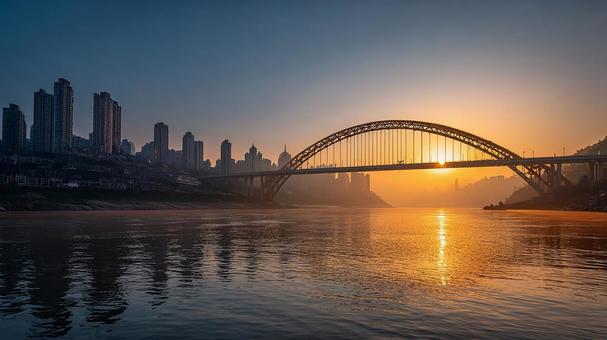 夕暮れに輝く大橋 夕暮れに輝く大橋の写真