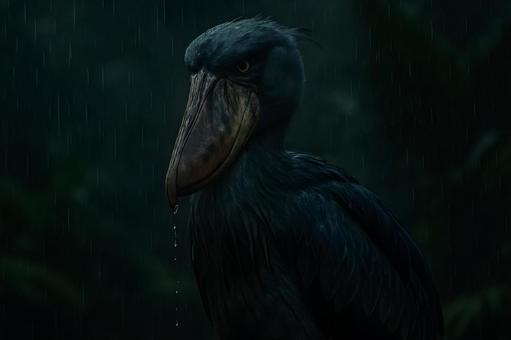 雨の凝視ハシビロコウ 雨の凝視ハシビロコウの写真