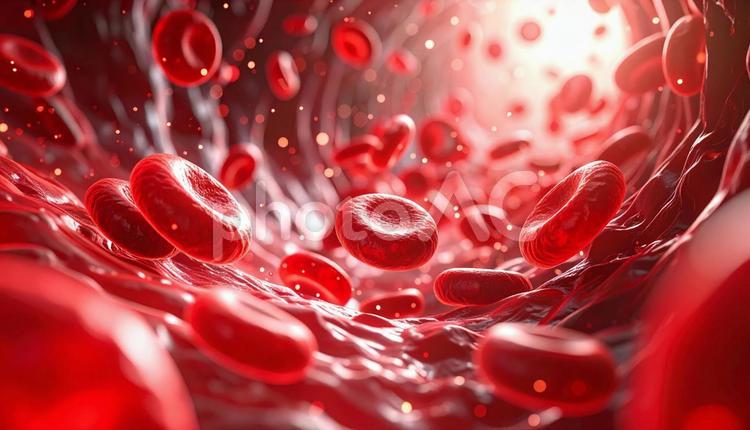 血管内の赤血球と血流の概念イメージ 血液,赤血球,血流の写真素材