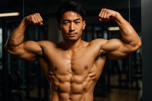 筋肉を見せる男性 筋肉を見せる男性の写真