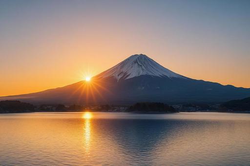 富士山と初日の出の写真