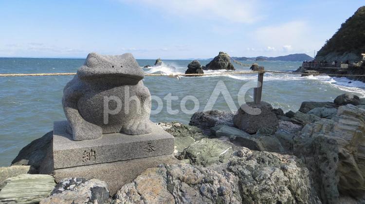 二見興玉神社　夫婦岩　蛙の石像 二見興玉神社,夫婦岩,神社の写真素材