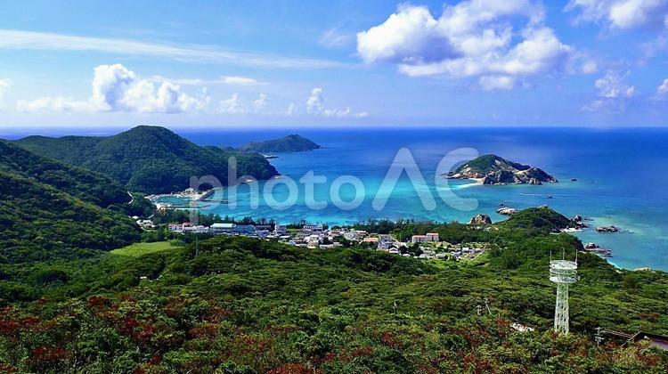 渡嘉敷島照山展望台から見える阿波連ビーチ 照山展望台,阿波連,ビーチの写真素材