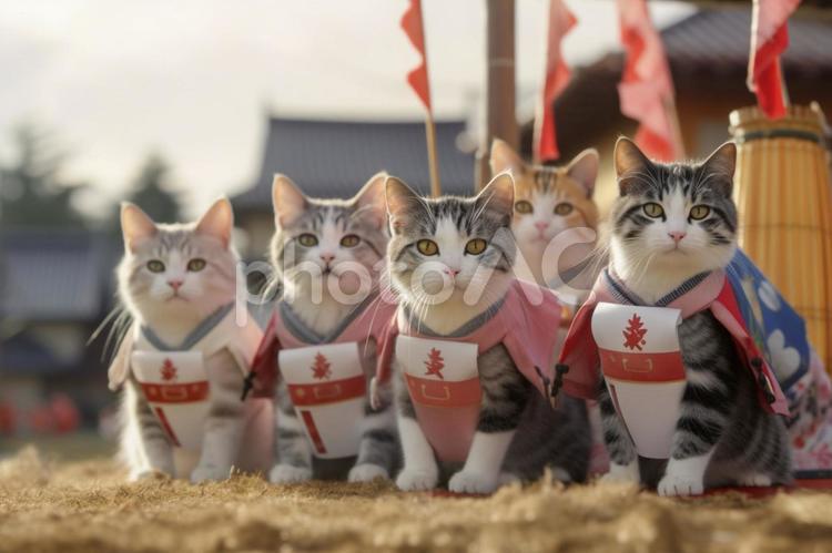 猫の応援団 猫,ネコ,ねこの写真素材