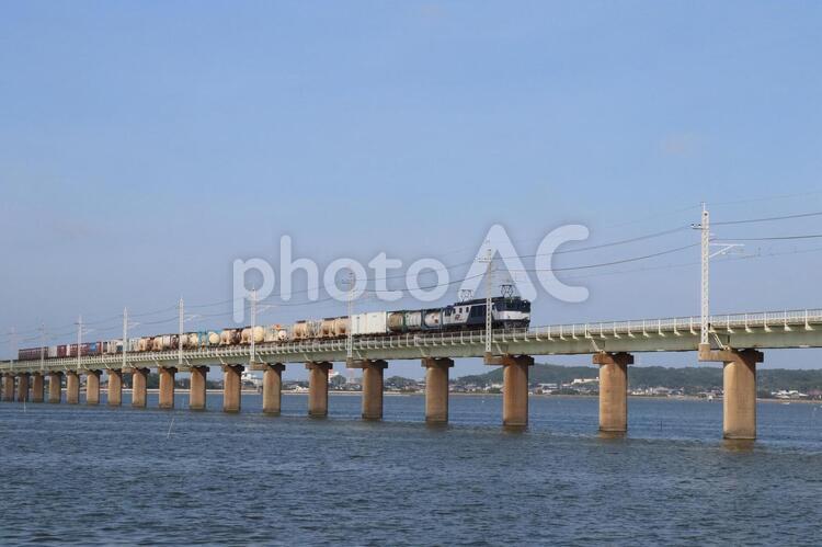 茨城県JR鹿島線　北浦橋梁（鹿嶋市と潮来市） 北浦橋梁,北浦,鉄橋の写真素材