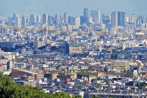 山から見下ろす大阪都心 街並み,大阪都心,高層ビルの写真素材