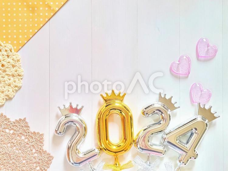 2024年　令和6年年賀状 2024年,かわいい,ガーリーの写真素材