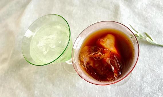 Iced coffee and carbonated water, JPG