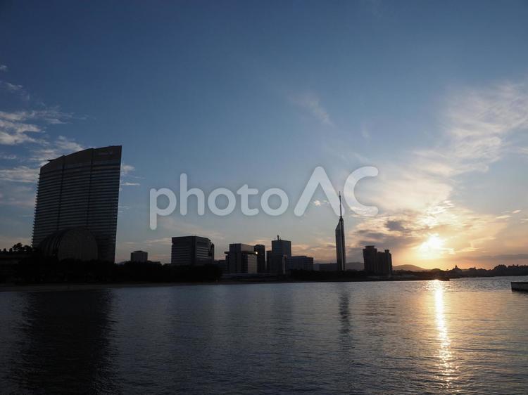 福岡タワーの夕景 福岡,夕景,夕方の写真素材