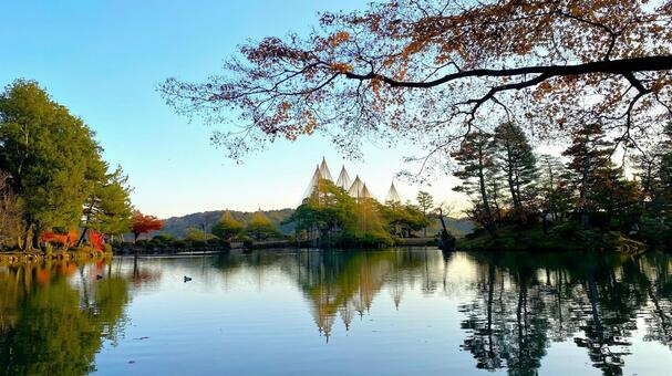 晩秋・早朝の兼六園 兼六園,金沢,石川の写真素材