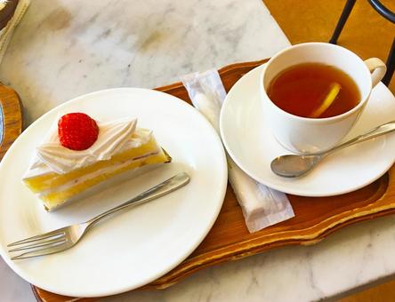 ケーキセット ショートケーキ,ケーキセット,ケーキの写真素材