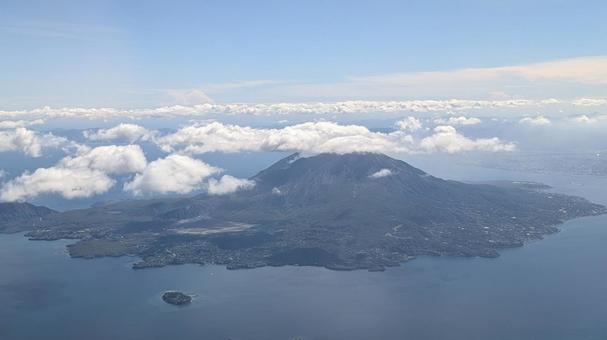 飛行機から見た桜島 飛行機から見た桜島の写真