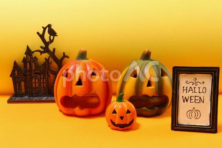 黄色系の背景のハロウィン画像　１ ハロウィン,ハロウィーン,かぼちゃの写真素材