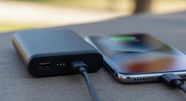 モバイルバッテリーでスマホを充電する モバイルバッテリーでスマホを充電するの写真
