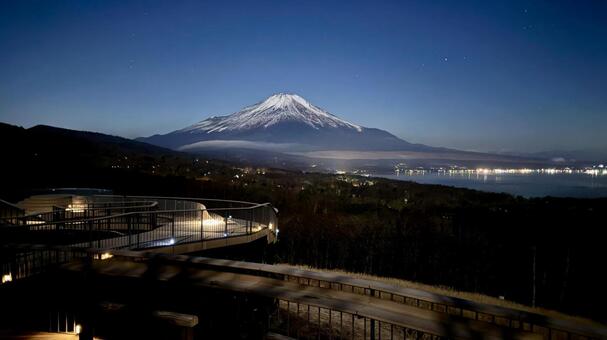 富士山 富士山,山中湖,夜景の写真素材