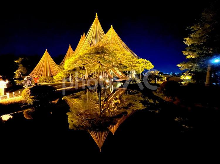 石川県■兼六園のライトアップ（金沢市） 映し絵,ライトアップ,夜景の写真素材