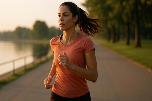 朝焼けランナーの女性 朝焼けランナーの女性の写真