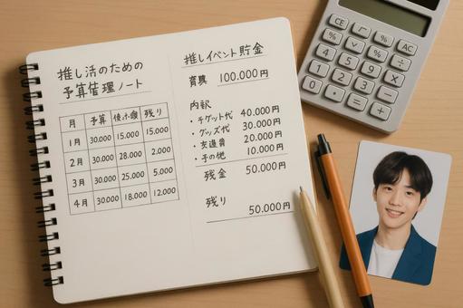 Budget management notebook for supporting your favorite idols, pushing activity, note, japan, JPG