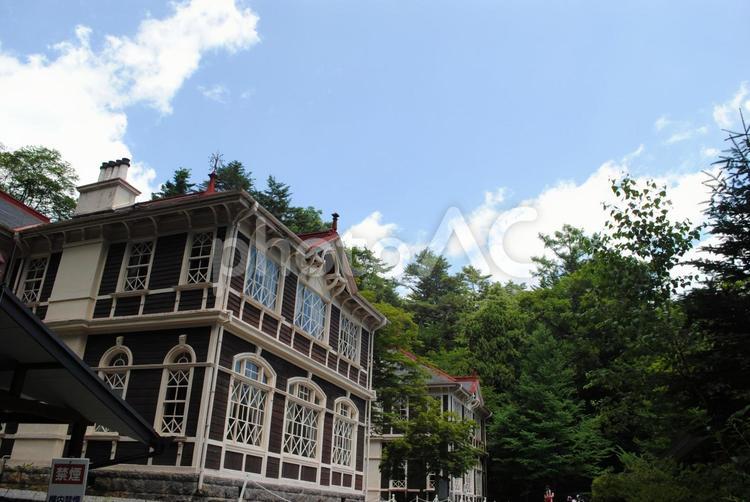 軽井沢旧三笠ホテルの紅葉 長野県,軽井沢,旧三笠ホテルの写真素材