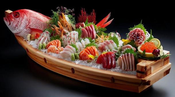 豪華な舟盛り刺身盛り合わせ・お祝い料理 豪華な舟盛り刺身盛り合わせ・お祝い料理の写真