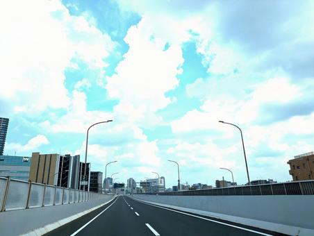 青空の下の高速道路 青空の下の高速道路 高速道路,自動車道,道の写真素材
