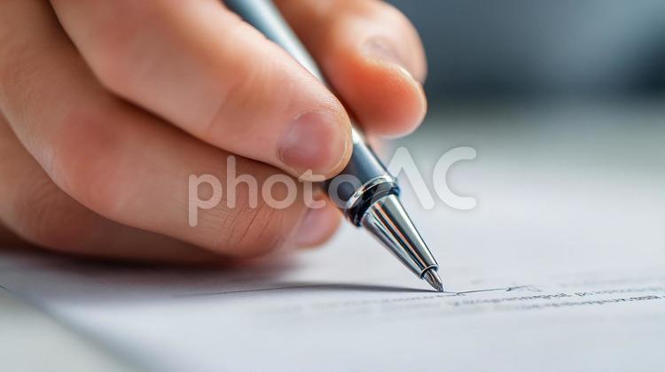 丁寧に文字を綴る手元：集中する筆記の瞬間 手,書く,万年筆の写真素材