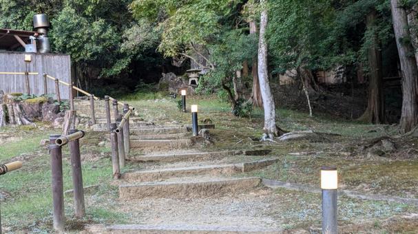 山の階段 温泉地,石の階段,林の写真素材