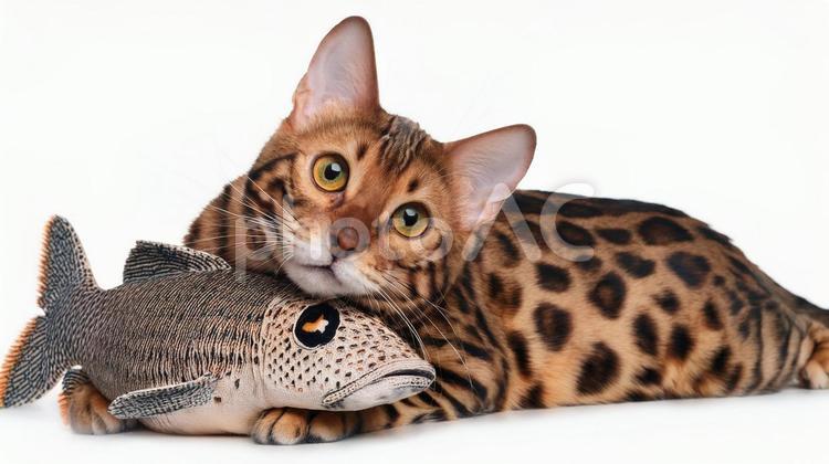 猫と魚のぬいぐるみ２ 猫,ベンガル,蹴りぐるみの写真素材