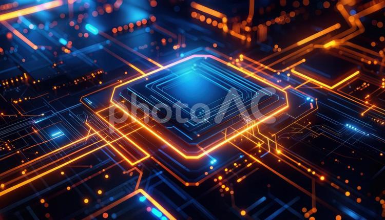 輝くCPUチップとデジタル回線のイメージ cpu,チップ,電子回路の写真素材