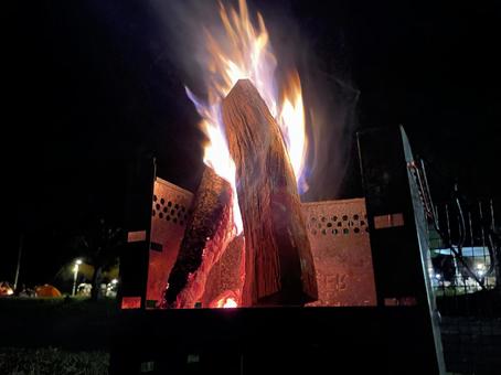 夜の焚き火BBQバーベキュー 夜の焚き火BBQバーベキュー 焚き火,焚火,バーベキューの写真素材