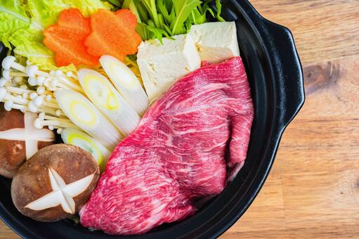 すき焼き 食材盛り付け すき焼き,和牛,牛肉スライスの写真素材