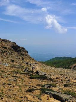安達太良山 沼の平(火口)からの下山 安達太良山 沼の平(火口)からの下山 青い空,空,自然の写真素材