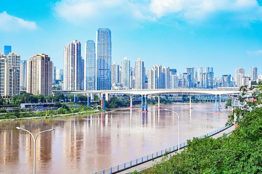 重慶・街並みと嘉陵江 重慶,嘉陵江,街並みの写真素材