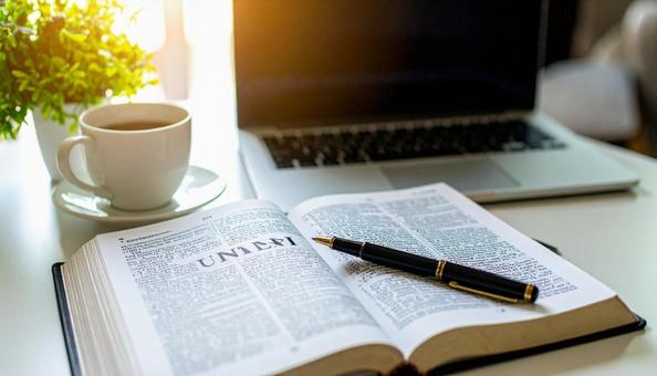 勉強のイメージ 英語辞書とパソコンとペン 勉強のイメージ 英語辞書とパソコンとペンの写真