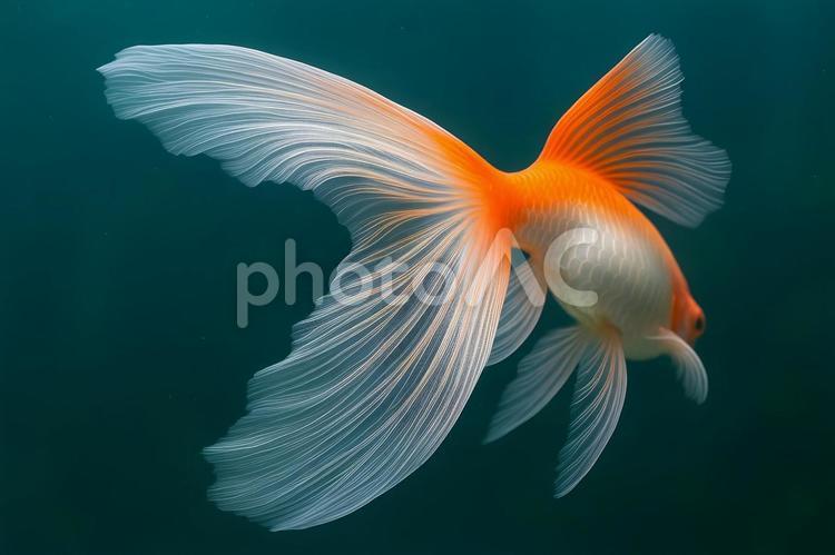 流線美あふれる金魚尾ひれ 金魚,尾びれ,流線美の写真素材