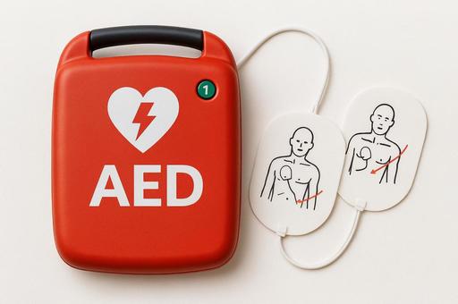 AED本体と電極パッドの写真