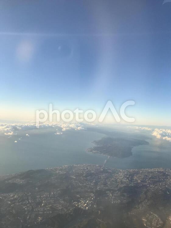 瀬戸内海 風景,空,飛行機の写真素材