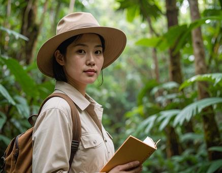 熱帯雨林・ジャングルを調査する生物学者 熱帯雨林・ジャングルを調査する生物学者の写真