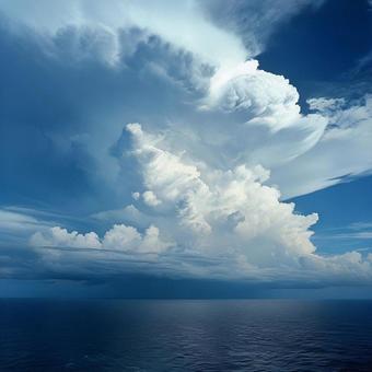水平線から立ち上る入道雲 水平線から立ち上る入道雲の写真