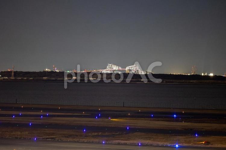 羽田空港からの夜景 夜景,羽田空港,海の写真素材