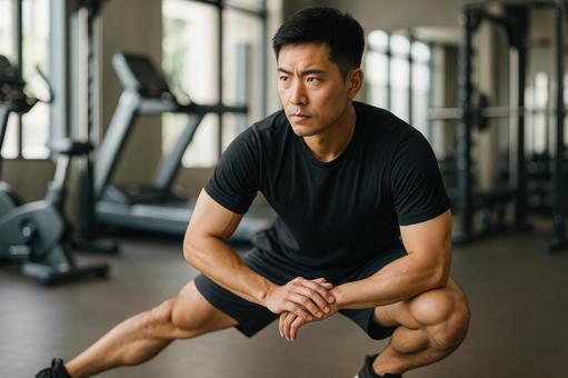 ストレッチする男性 ストレッチする男性の写真