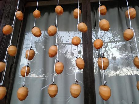 干し柿吊りました　１ 干し柿,吊るし柿,柿の写真素材